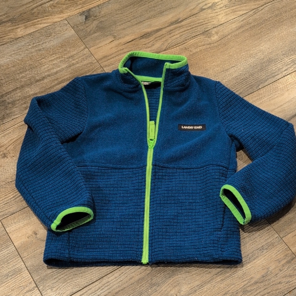 Lands' End Navy Fleece Jacket with Lime Trim